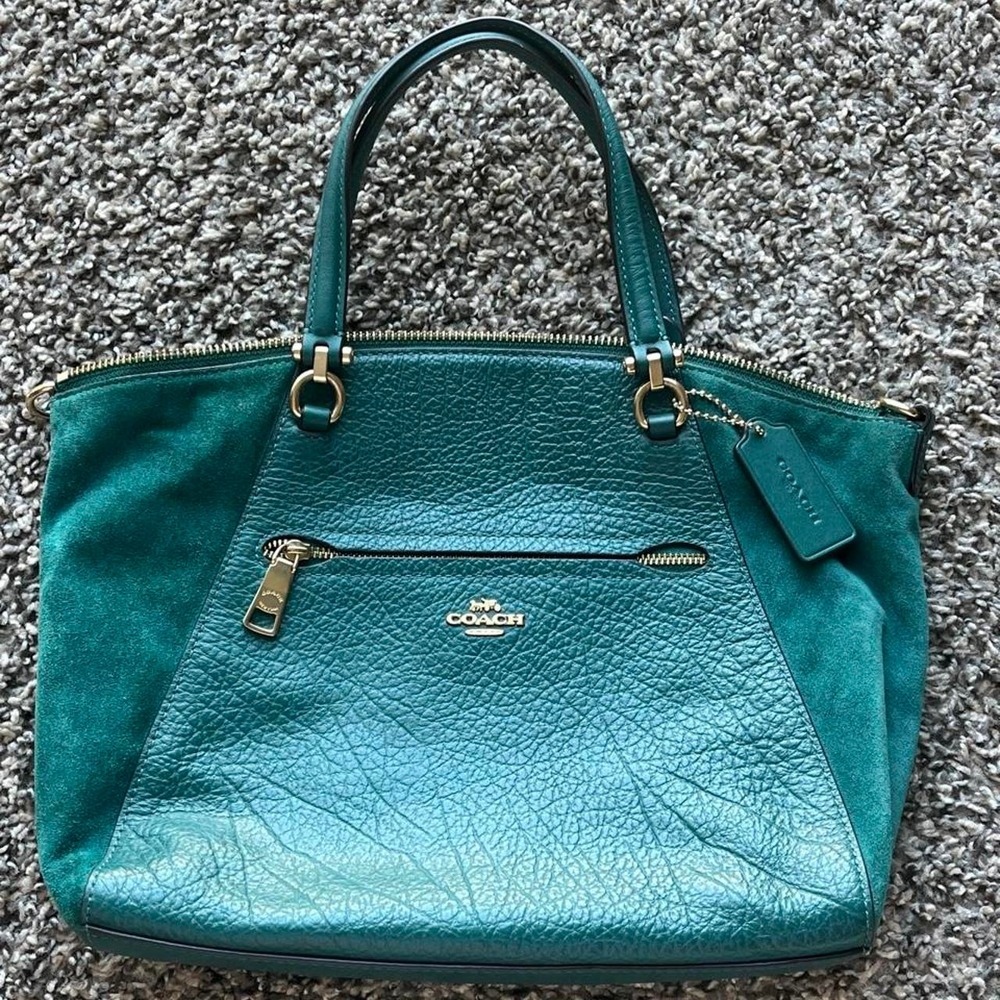 Coach F79999 Jade Green Leather Suede Satchel Gold Hardware Handbag